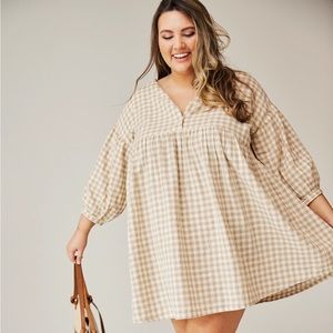 ABLE Nico swing dress in tan gingham, size Small